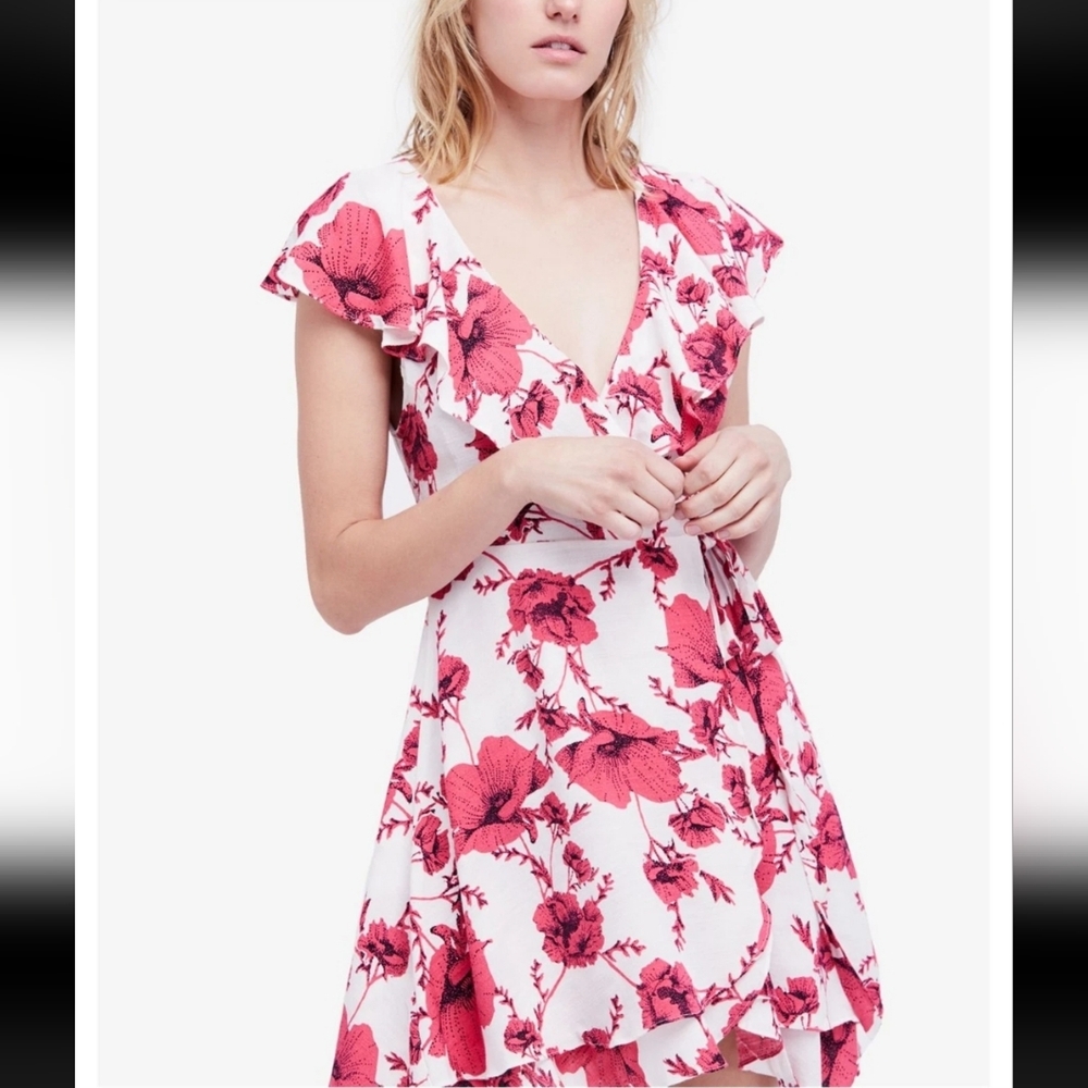 Free People Pink White Floral Wrap Dress Size Medium
